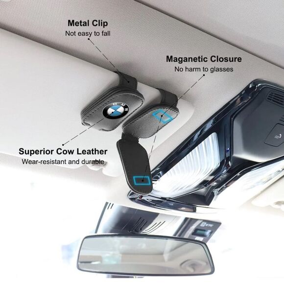 BMW Sunglass Holder for Car with Logo Black Leather NWT - Picture 9 of 12